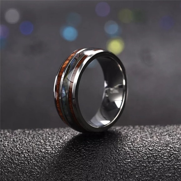 Men Rings Stainless Steel Wood Grain Fashion Women - Picture 2 of 7